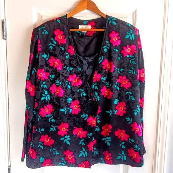 Marshall Fields Magenta Turquoise Floral Silk Jacquard Jacket - Picture 1 of 6